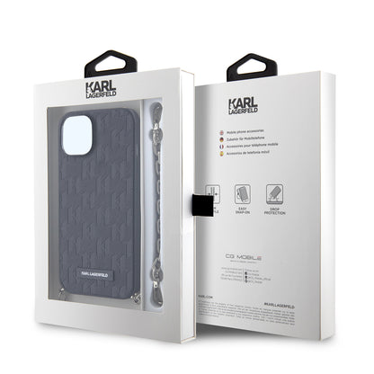 Étui pour Apple iPhone 14, Karl Lagerfeld, Saffiano Monogram Chain, Noir