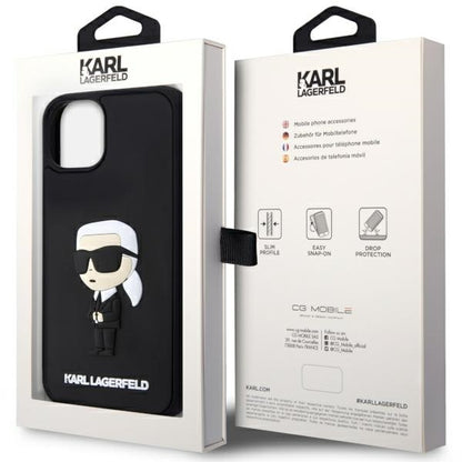 Housse pour Apple iPhone 14 Plus, Karl Lagerfeld, 3D Rubber Ikonik Karl, Noire