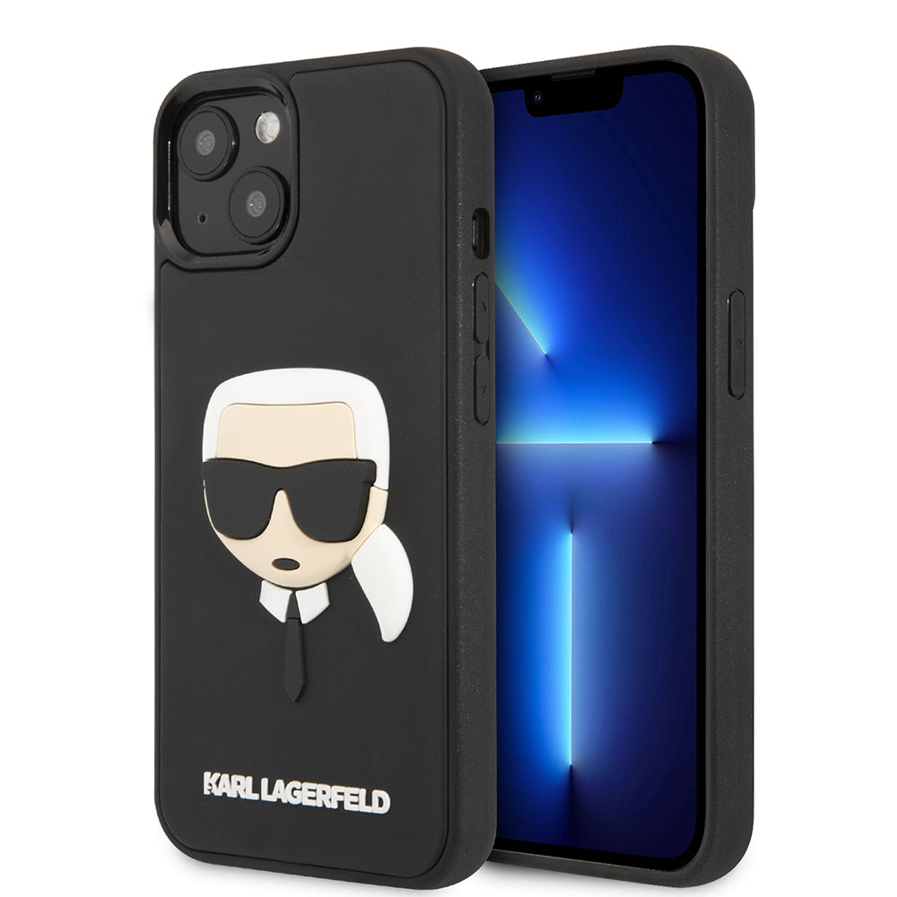 Étui pour Apple iPhone 14 Plus, Karl Lagerfeld, Tête de Karl en Caoutchouc 3D, Noir