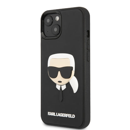Étui pour Apple iPhone 14 Plus, Karl Lagerfeld, Tête de Karl en Caoutchouc 3D, Noir
