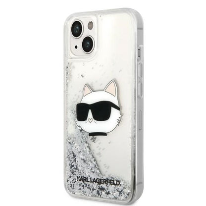 Housse pour Apple iPhone 14 Plus, Karl Lagerfeld, Glitter Choupette's Head, Argentée