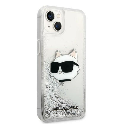 Housse pour Apple iPhone 14 Plus, Karl Lagerfeld, Glitter Choupette's Head, Argentée