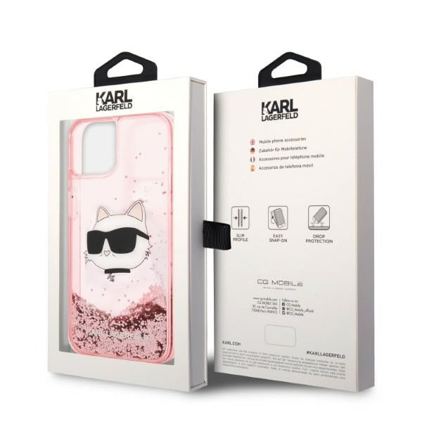 Étui pour Apple iPhone 14 Plus, Karl Lagerfeld, Glitter Choupette's Head, Rose