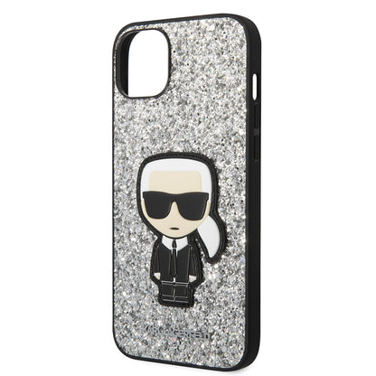 Case for Apple iPhone 14 Plus, Karl Lagerfeld, Glitter Flakes Ikonik Karl, Silver