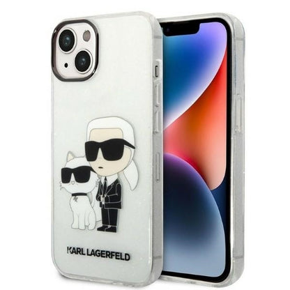 Housse pour Apple iPhone 14 Plus, Karl Lagerfeld, Glitter Karl & Choupette, Transparente