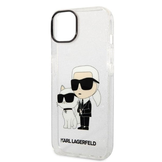 Housse pour Apple iPhone 14 Plus, Karl Lagerfeld, Glitter Karl & Choupette, Transparente