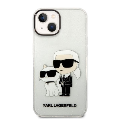 Housse pour Apple iPhone 14 Plus, Karl Lagerfeld, Glitter Karl & Choupette, Transparente