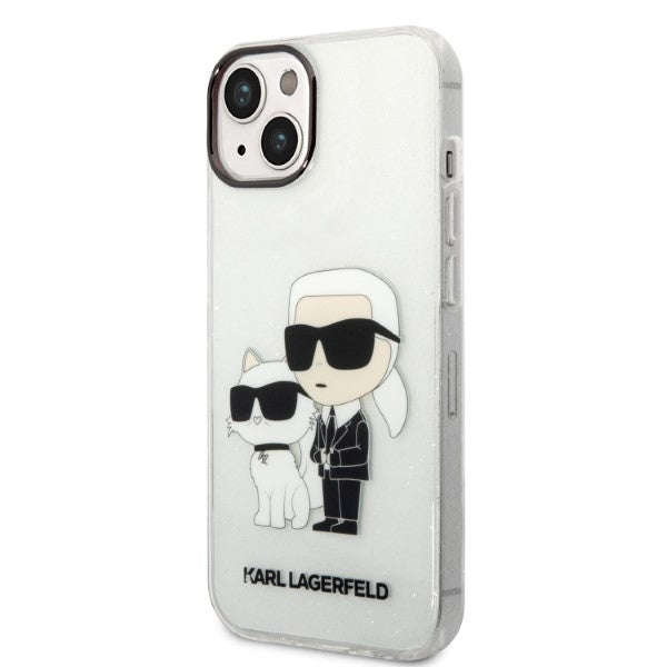 Housse pour Apple iPhone 14 Plus, Karl Lagerfeld, Glitter Karl & Choupette, Transparente