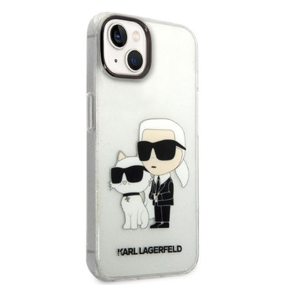 Housse pour Apple iPhone 14 Plus, Karl Lagerfeld, Glitter Karl & Choupette, Transparente