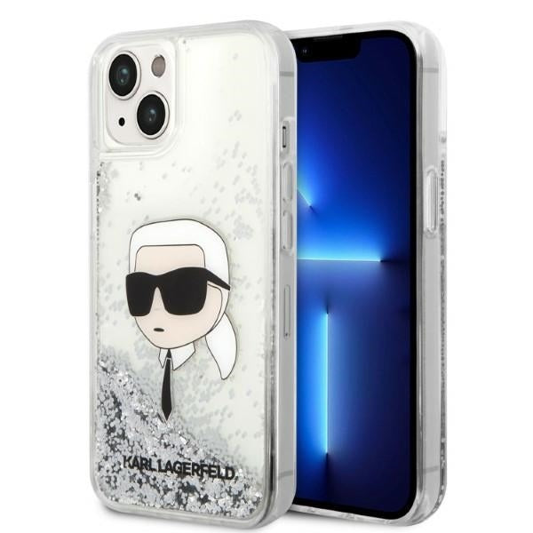 Housse pour Apple iPhone 14 Plus, Karl Lagerfeld, Glitter Karl's Head, Argentée