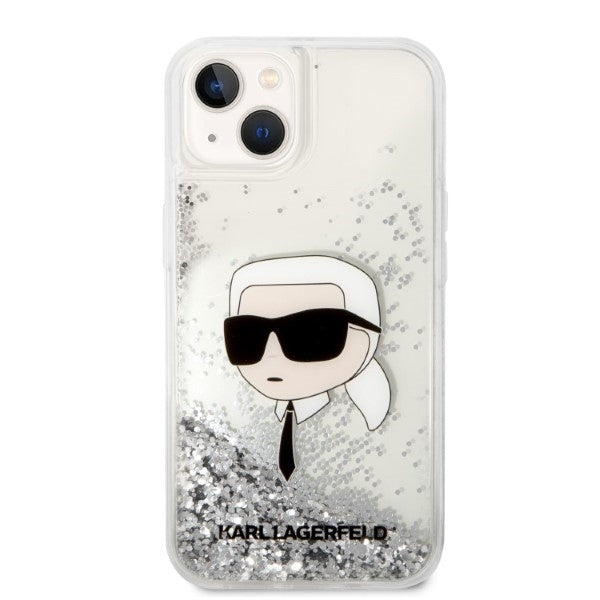Housse pour Apple iPhone 14 Plus, Karl Lagerfeld, Glitter Karl's Head, Argentée