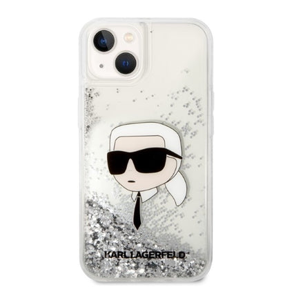 Housse pour Apple iPhone 14 Plus, Karl Lagerfeld, Glitter Karl's Head, Argentée
