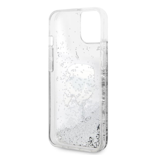 Housse pour Apple iPhone 14 Plus, Karl Lagerfeld, Glitter Karl's Head, Argentée