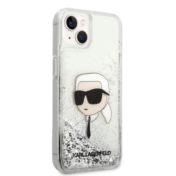 Housse pour Apple iPhone 14 Plus, Karl Lagerfeld, Glitter Karl's Head, Argentée