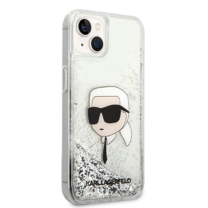 Housse pour Apple iPhone 14 Plus, Karl Lagerfeld, Glitter Karl's Head, Argentée