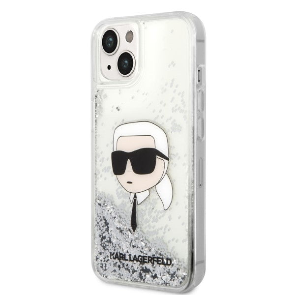 Housse pour Apple iPhone 14 Plus, Karl Lagerfeld, Glitter Karl's Head, Argentée