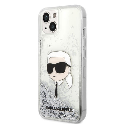 Housse pour Apple iPhone 14 Plus, Karl Lagerfeld, Glitter Karl's Head, Argentée