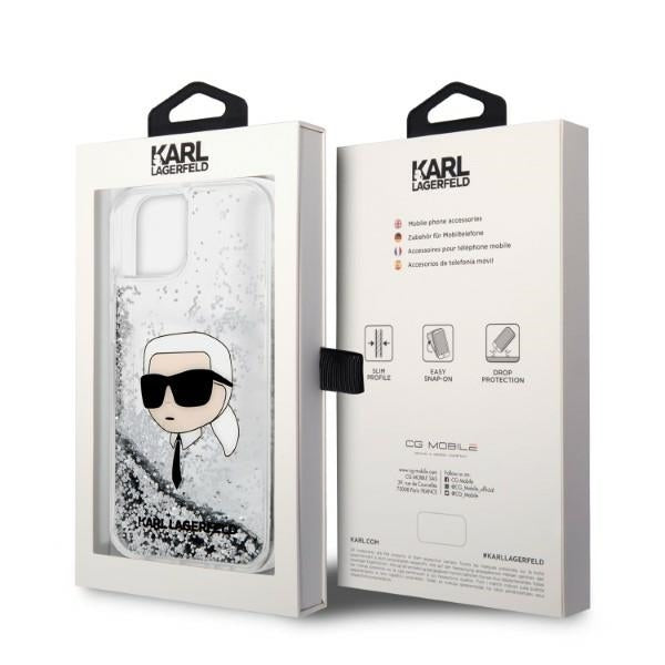 Housse pour Apple iPhone 14 Plus, Karl Lagerfeld, Glitter Karl's Head, Argentée