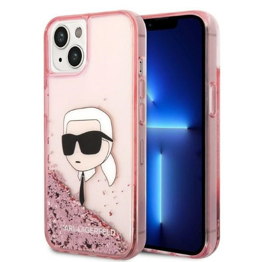 Étui pour Apple iPhone 14 Plus, Karl Lagerfeld, Glitter Karl's Head, Rose