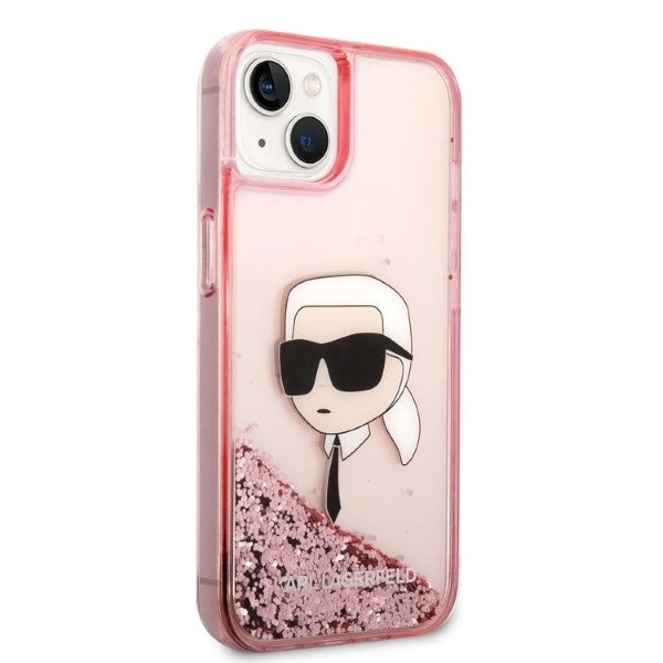 Étui pour Apple iPhone 14 Plus, Karl Lagerfeld, Glitter Karl's Head, Rose