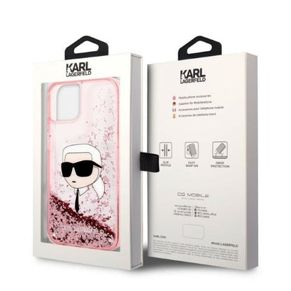 Étui pour Apple iPhone 14 Plus, Karl Lagerfeld, Glitter Karl's Head, Rose