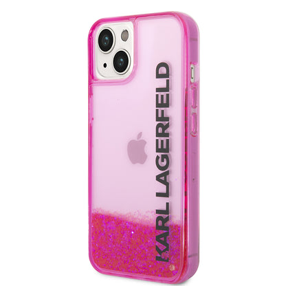 Case for Apple iPhone 14 Plus, Karl Lagerfeld, Liquid Glitter KL Logo, Pink