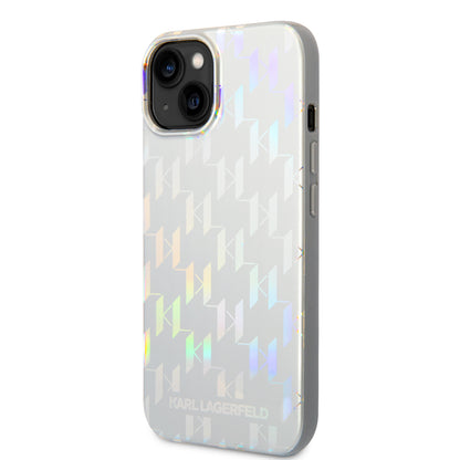 Étui pour Apple iPhone 14 Plus, Karl Lagerfeld, Monogram Iridescent, Argenté