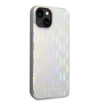 Étui pour Apple iPhone 14 Plus, Karl Lagerfeld, Monogram Iridescent, Argenté