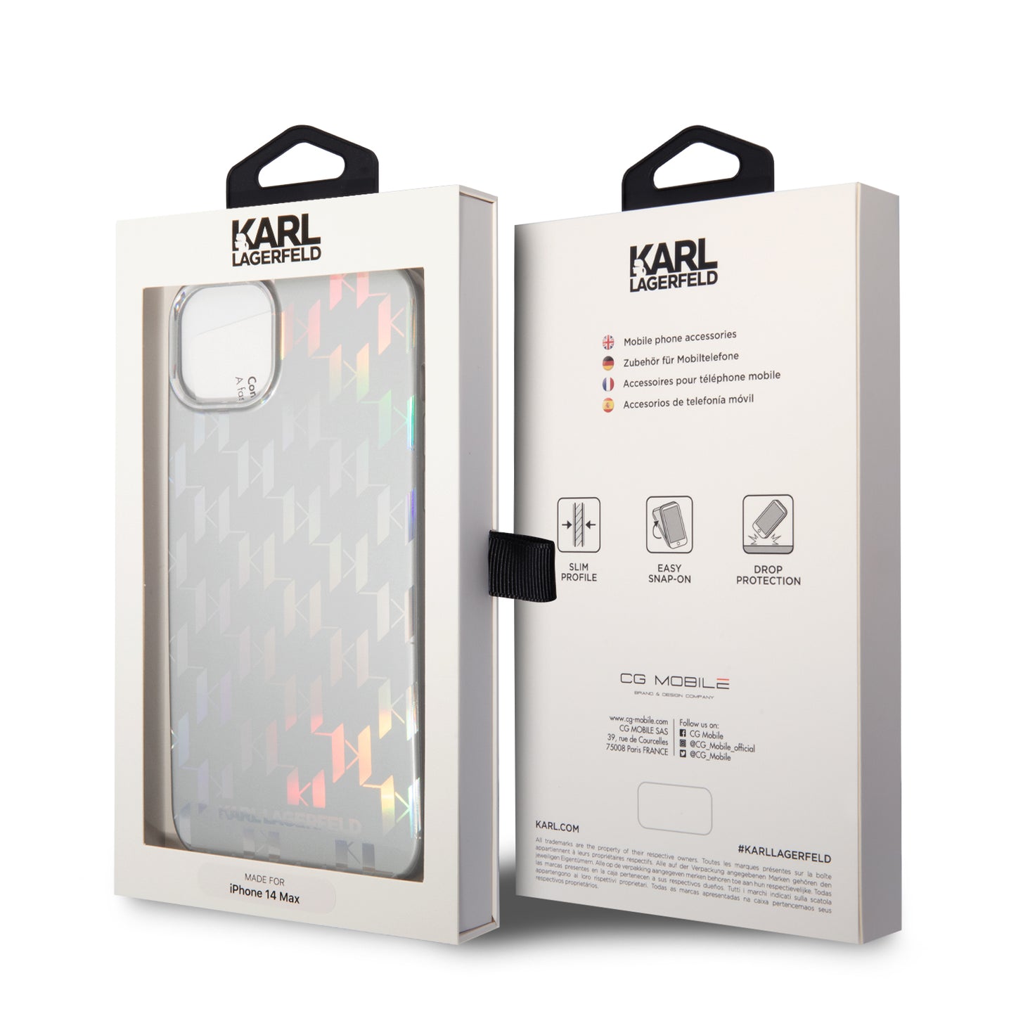 Étui pour Apple iPhone 14 Plus, Karl Lagerfeld, Monogram Iridescent, Argenté