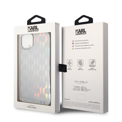 Étui pour Apple iPhone 14 Plus, Karl Lagerfeld, Monogram Iridescent, Argenté