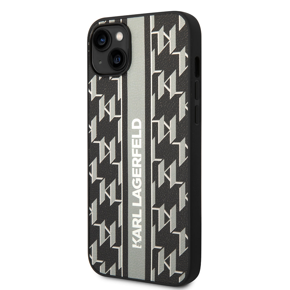Étui pour Apple iPhone 14 Plus, Karl Lagerfeld, Monogram Stripe, Gris