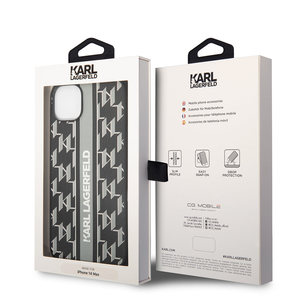 Étui pour Apple iPhone 14 Plus, Karl Lagerfeld, Monogram Stripe, Gris