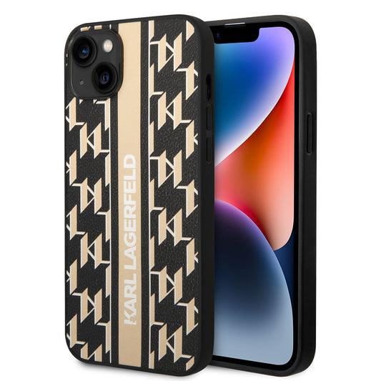 Étui pour Apple iPhone 14 Plus, Karl Lagerfeld, Monogram Stripe, Marron