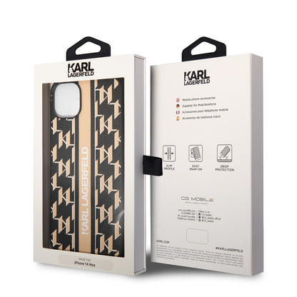 Étui pour Apple iPhone 14 Plus, Karl Lagerfeld, Monogram Stripe, Marron