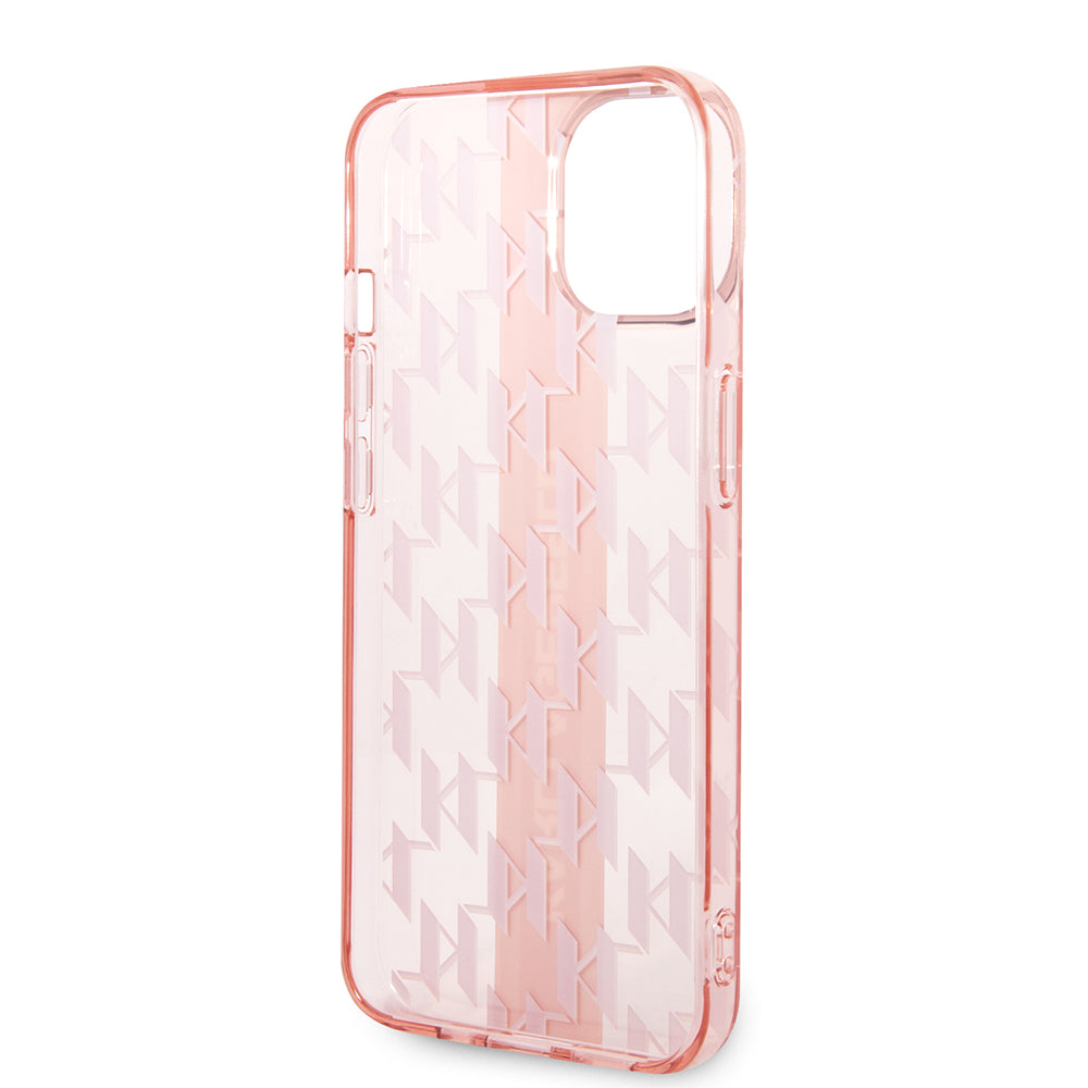 Étui pour Apple iPhone 14 Plus, Karl Lagerfeld, Monogram Stripe, Rose