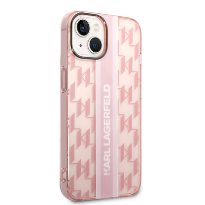 Étui pour Apple iPhone 14 Plus, Karl Lagerfeld, Monogram Stripe, Rose