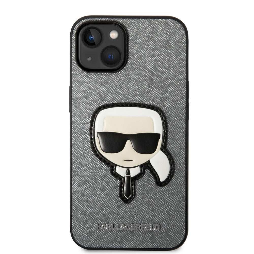 Étui pour Apple iPhone 14 Plus, Karl Lagerfeld, Saffiano Karl's Head, Argenté