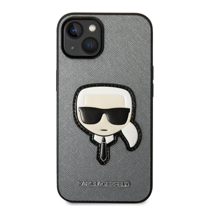 Étui pour Apple iPhone 14 Plus, Karl Lagerfeld, Saffiano Karl's Head, Argenté