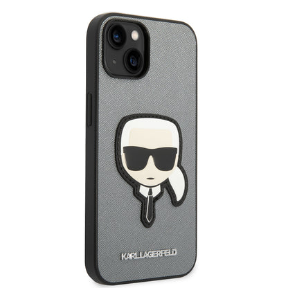 Étui pour Apple iPhone 14 Plus, Karl Lagerfeld, Saffiano Karl's Head, Argenté