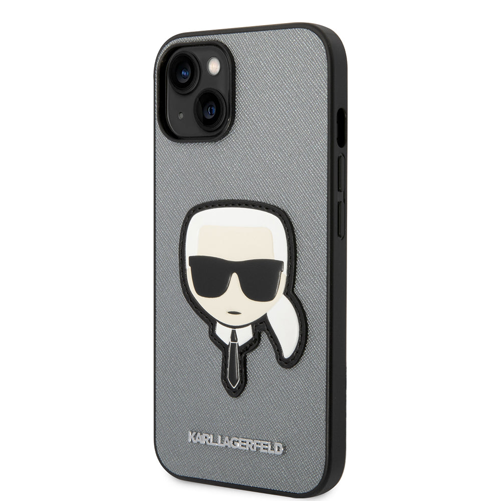Étui pour Apple iPhone 14 Plus, Karl Lagerfeld, Saffiano Karl's Head, Argenté