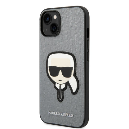 Étui pour Apple iPhone 14 Plus, Karl Lagerfeld, Saffiano Karl's Head, Argenté