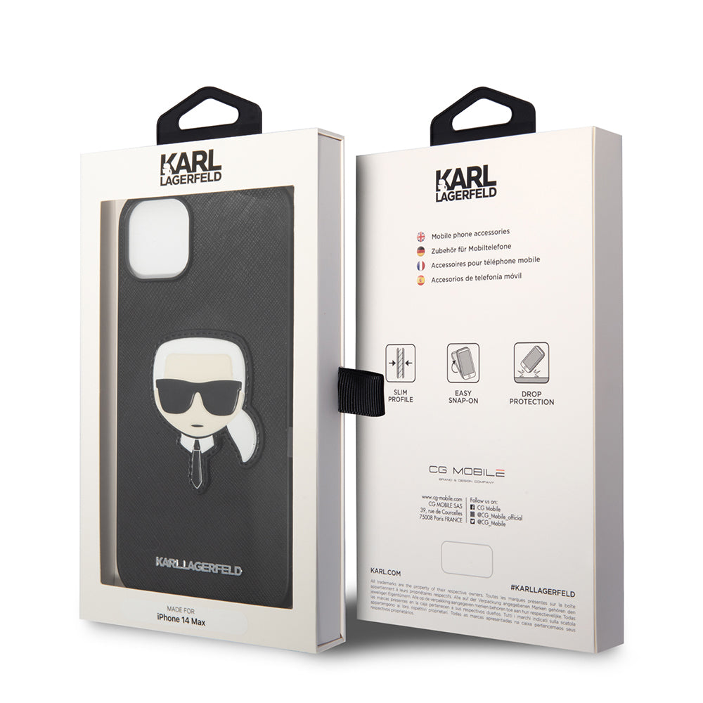 Étui pour Apple iPhone 14 Plus, Karl Lagerfeld, Saffiano Karl's Head, Noir