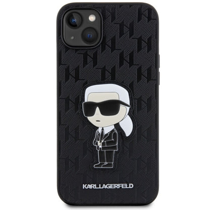 Étui pour Apple iPhone 14 Plus, Karl Lagerfeld, Saffiano Monogram Ikonik Karl, Noir
