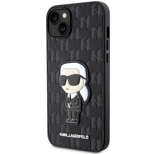 Étui pour Apple iPhone 14 Plus, Karl Lagerfeld, Saffiano Monogram Ikonik Karl, Noir