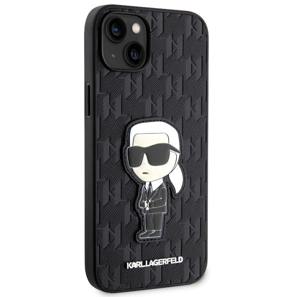 Étui pour Apple iPhone 14 Plus, Karl Lagerfeld, Saffiano Monogram Ikonik Karl, Noir