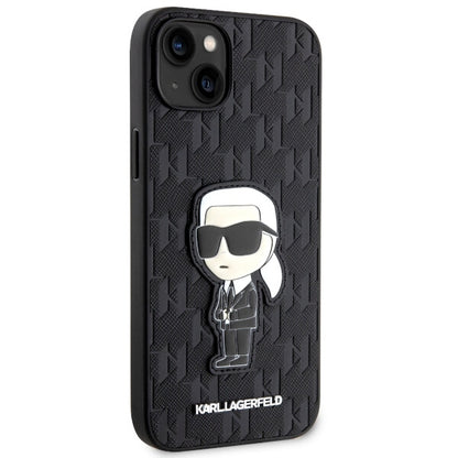 Étui pour Apple iPhone 14 Plus, Karl Lagerfeld, Saffiano Monogram Ikonik Karl, Noir