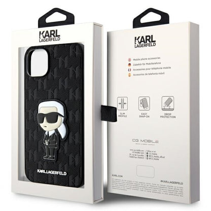 Étui pour Apple iPhone 14 Plus, Karl Lagerfeld, Saffiano Monogram Ikonik Karl, Noir