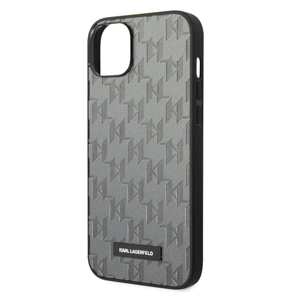 Étui pour Apple iPhone 14 Plus, Karl Lagerfeld, Saffiano Monogram Metal Logo, Gris