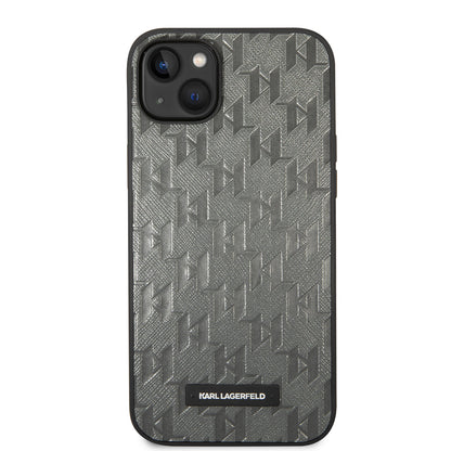 Étui pour Apple iPhone 14 Plus, Karl Lagerfeld, Saffiano Monogram Metal Logo, Gris