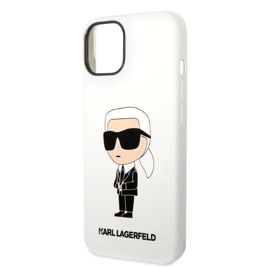Étui pour Apple iPhone 14 Plus, Karl Lagerfeld, Silicone Ikonik Karl, Blanc